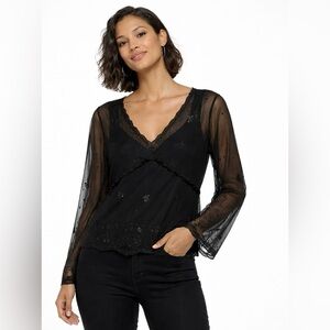🖤 INC Sheer Embroidered Blouse